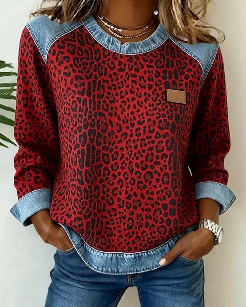 Jo | Women's Leopard Print Contrast Trim Sweatshirt