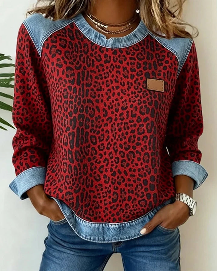 Jo | Women's Leopard Print Contrast Trim Sweatshirt