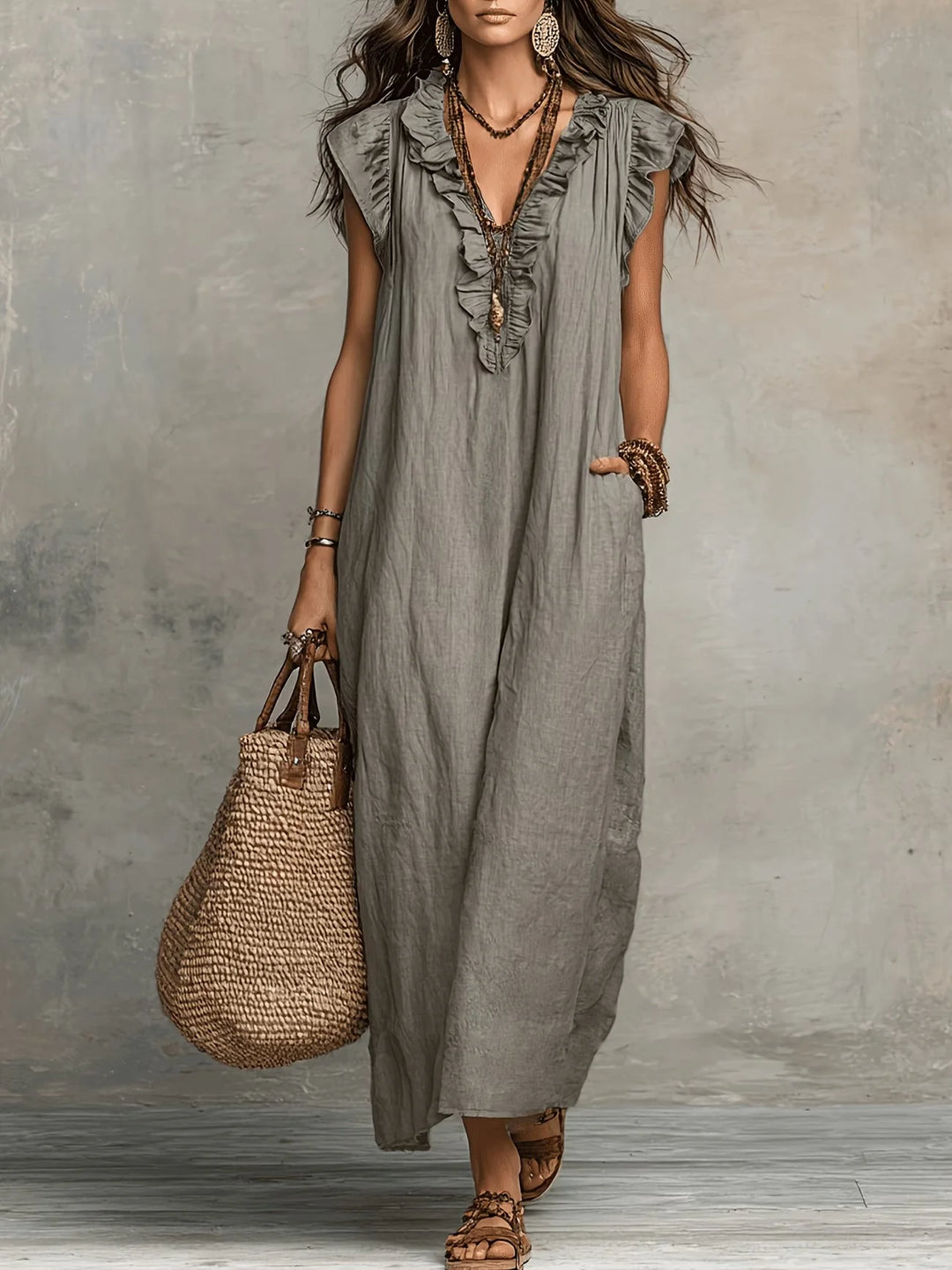 Jody | Women's Ruffle V-Neck Maxi Dress