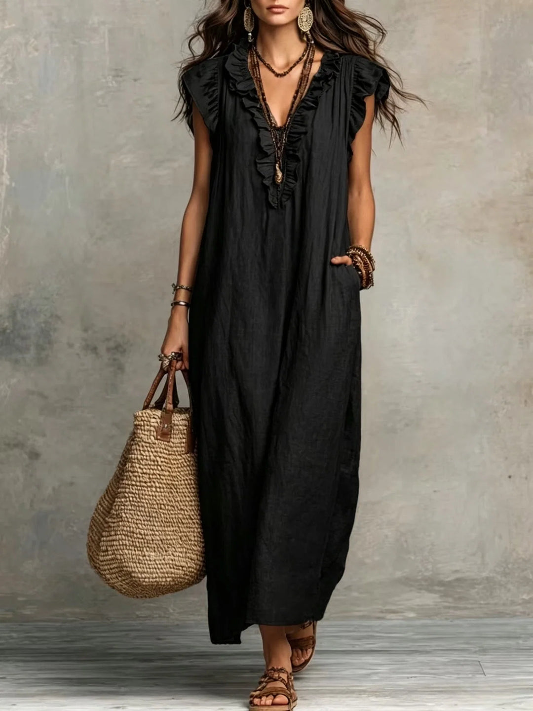 Jody | Women's Ruffle V-Neck Maxi Dress