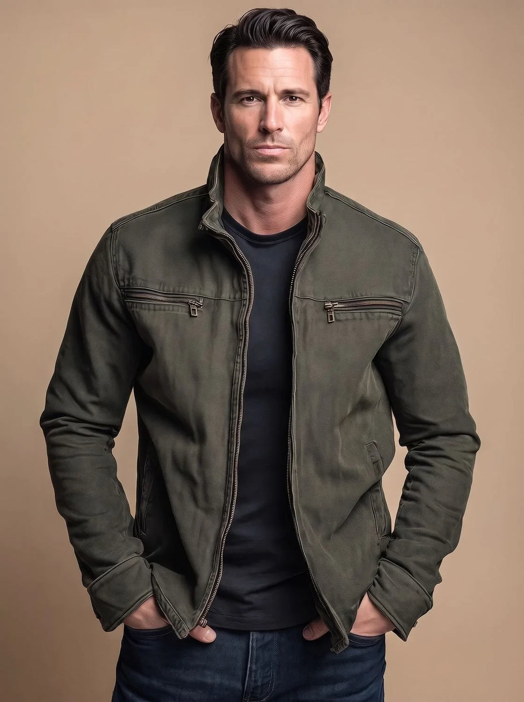 Joel | Men's Stand Collar Multi Pocket Biker Jacket