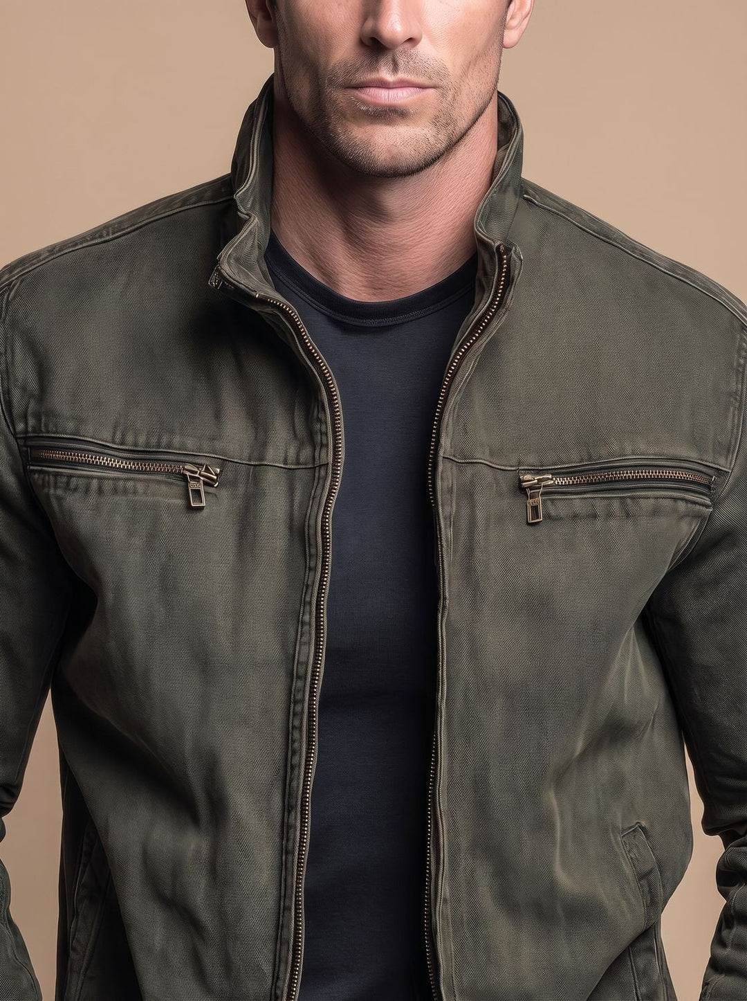Joel | Men's Stand Collar Multi Pocket Biker Jacket