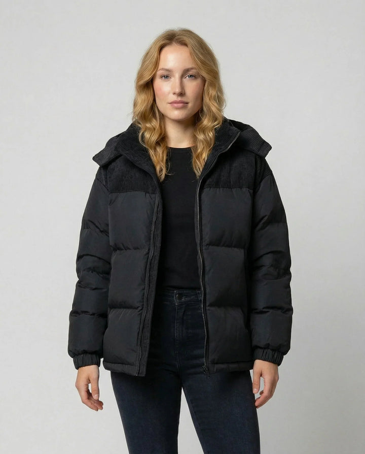 Joy | Women's Panel Detail Hooded Winter Puffer Jacket