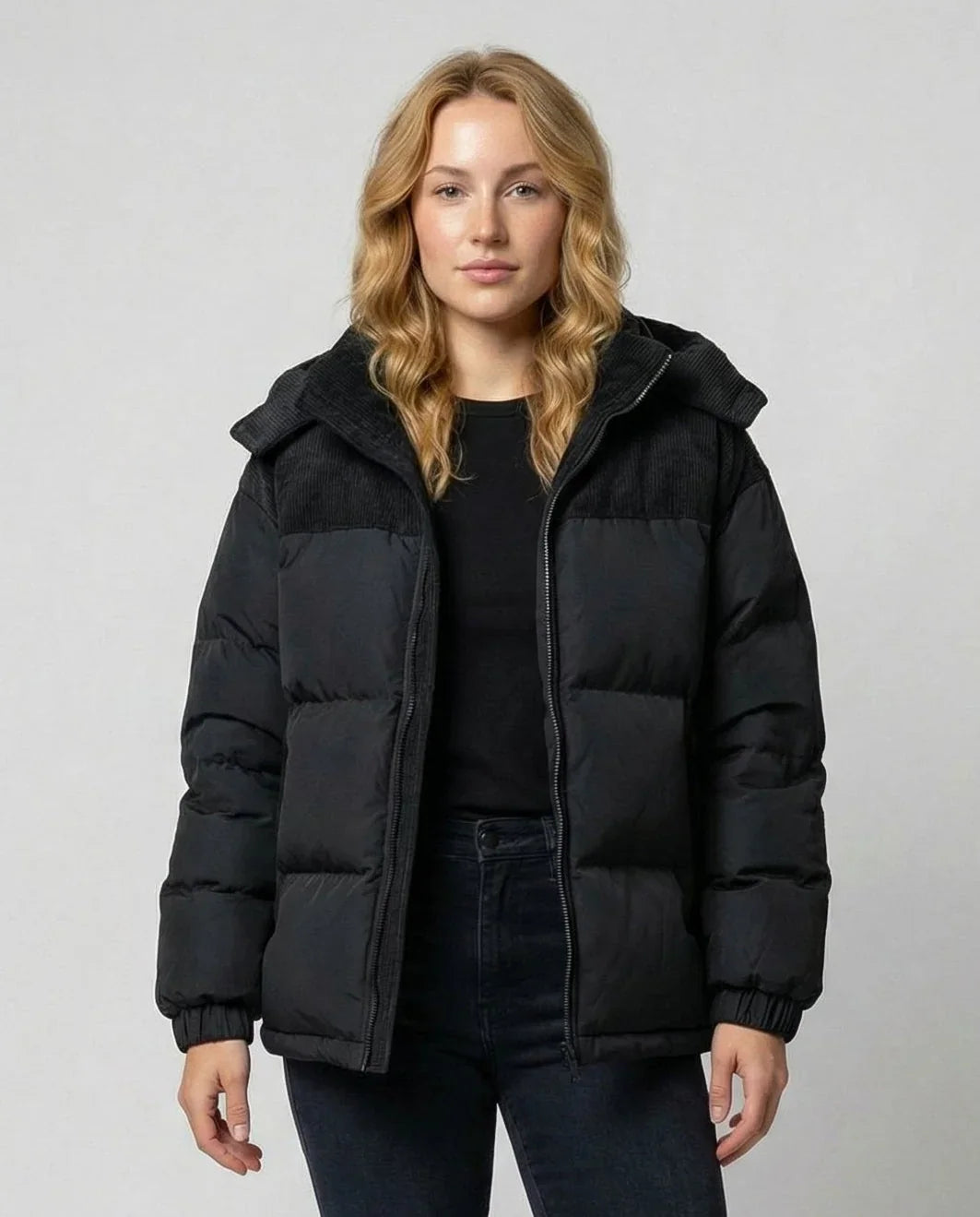 Joy | Women's Panel Detail Hooded Winter Puffer Jacket