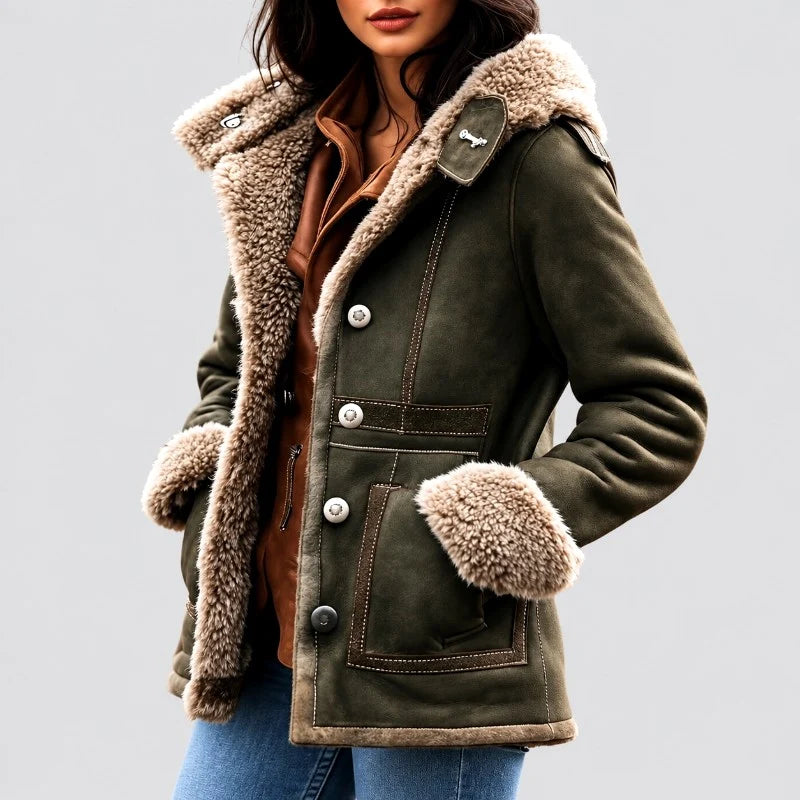 Juliet | Women's Hooded Button Front Faux Shearling Coat