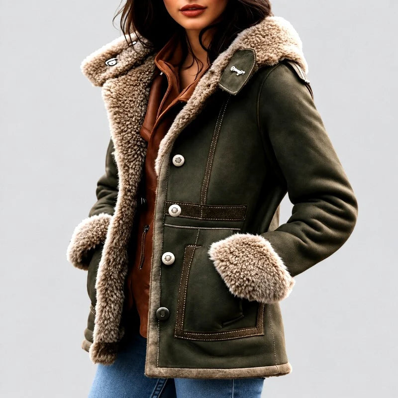 Juliet | Women's Hooded Button Front Faux Shearling Coat