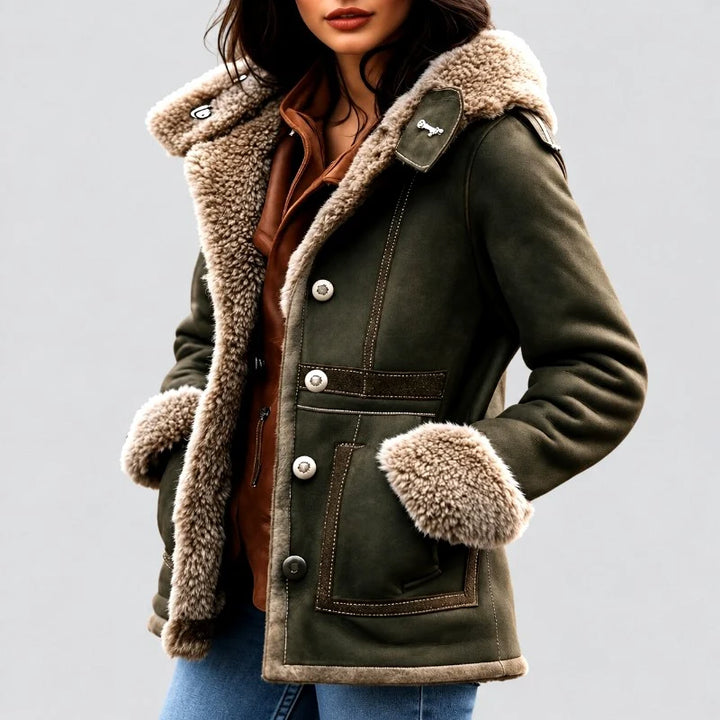 Juliet | Women's Hooded Button Front Faux Shearling Coat