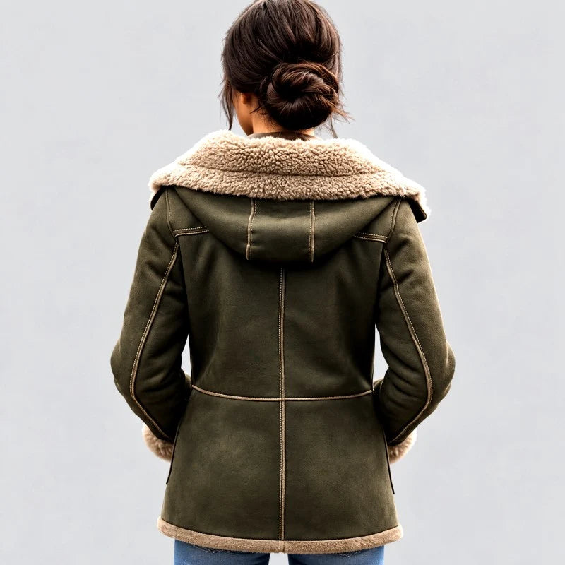 Juliet | Women's Hooded Button Front Faux Shearling Coat