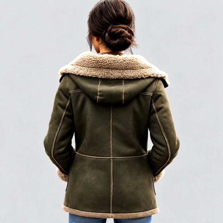 Juliet | Women's Hooded Button Front Faux Shearling Coat