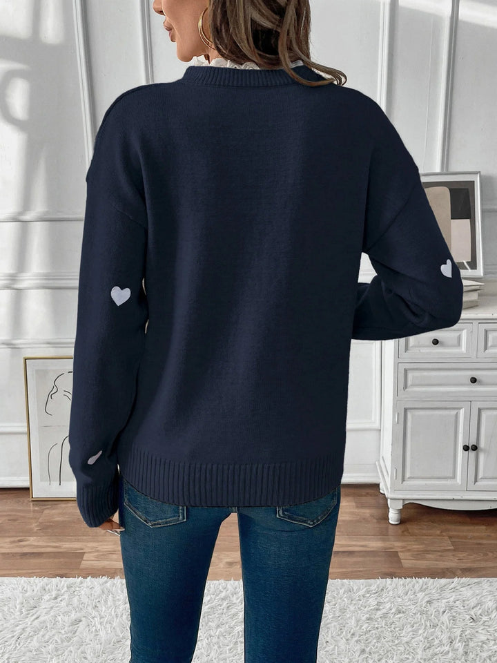 Katherine | Women's Heart Print V-Neck Sweater