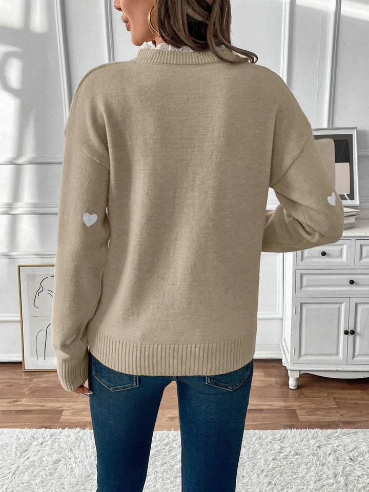 Katherine | Women's Heart Print V-Neck Sweater