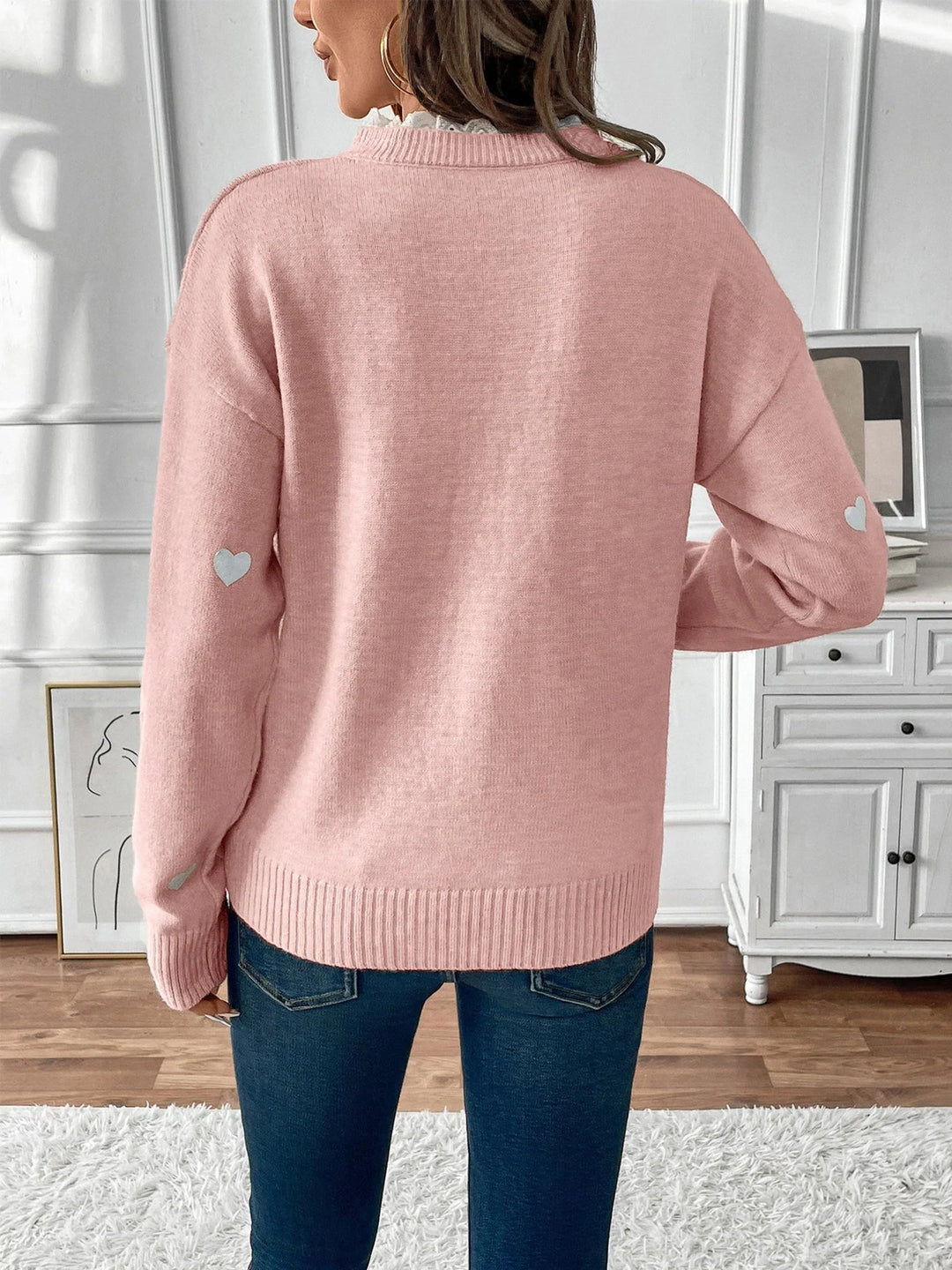 Katherine | Women's Heart Print V-Neck Sweater
