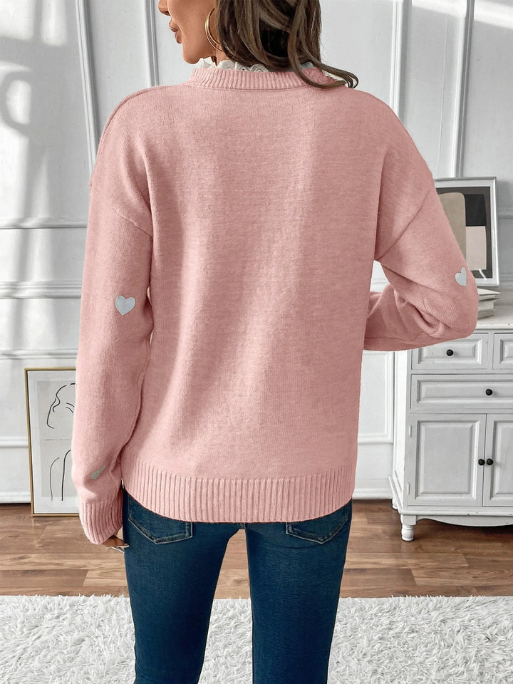 Katherine | Women's Heart Print V-Neck Sweater