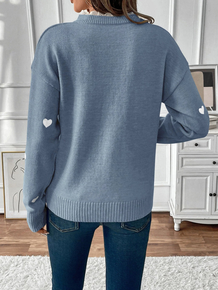 Katherine | Women's Heart Print V-Neck Sweater