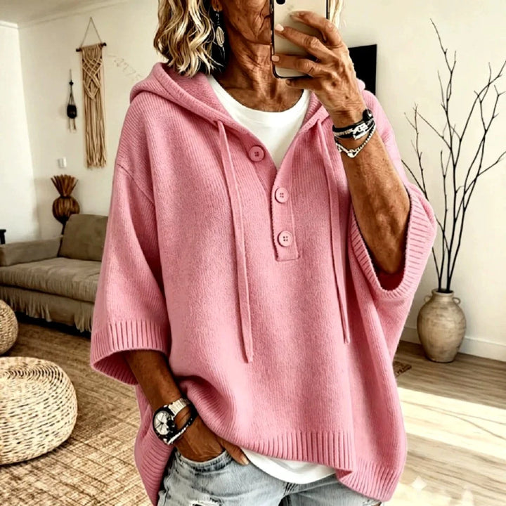 Kaur | Women's Hooded Button-Up Poncho Sweater