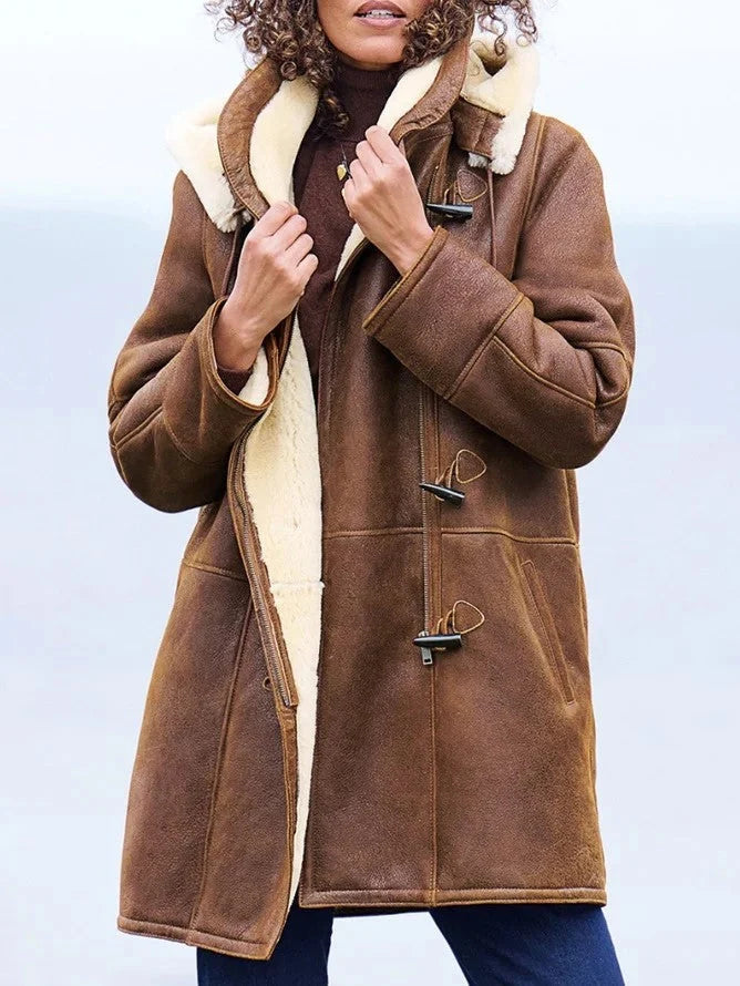 Kenzie | Women's Brown Duffle Coat Toggle Fastening Hood