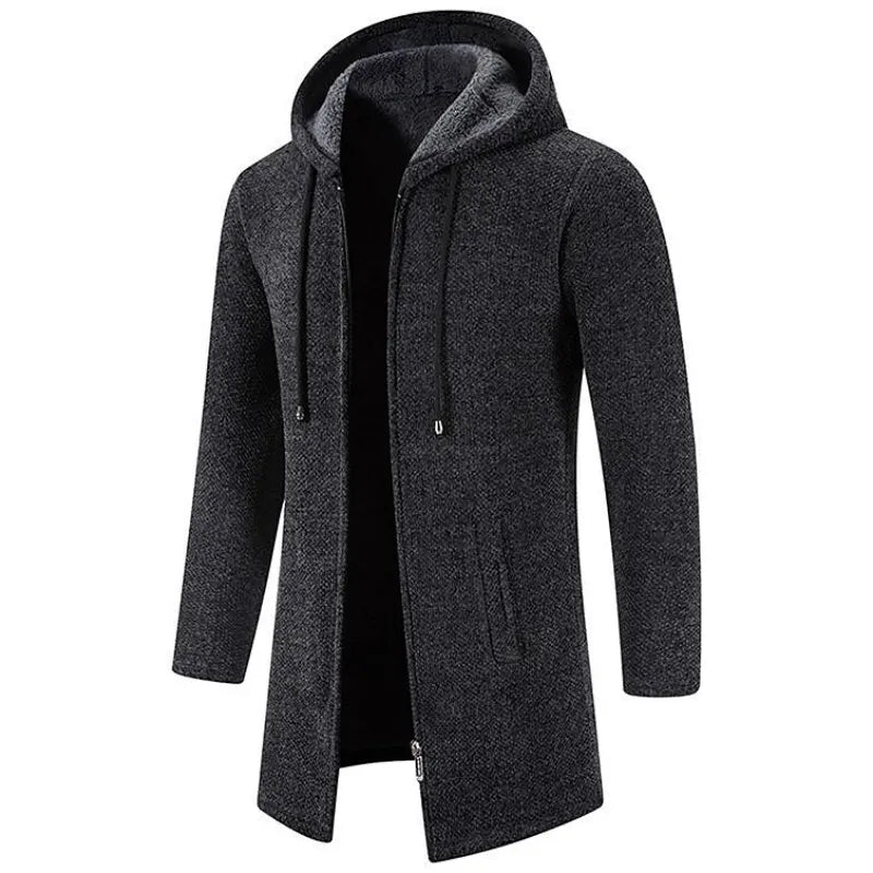 Kevin | Men's Hooded Drawstring Mid Length Zip Up Coat