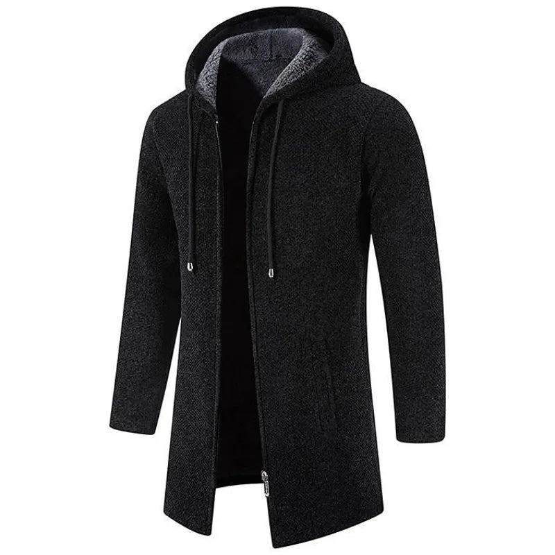 Kevin | Men's Hooded Drawstring Mid Length Zip Up Coat