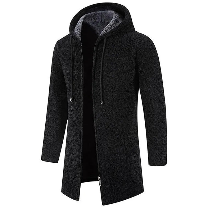 Kevin | Men's Hooded Drawstring Mid Length Zip Up Coat