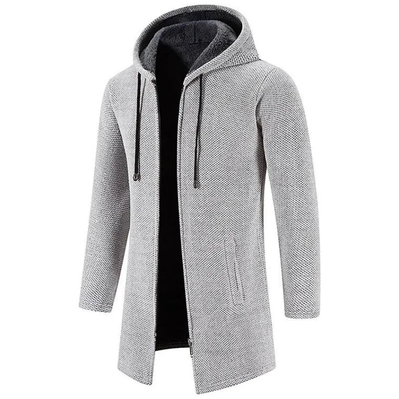 Kevin | Men's Hooded Drawstring Mid Length Zip Up Coat