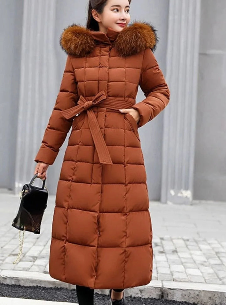 Krista | Women's Belted Long Hooded Puffer Coat
