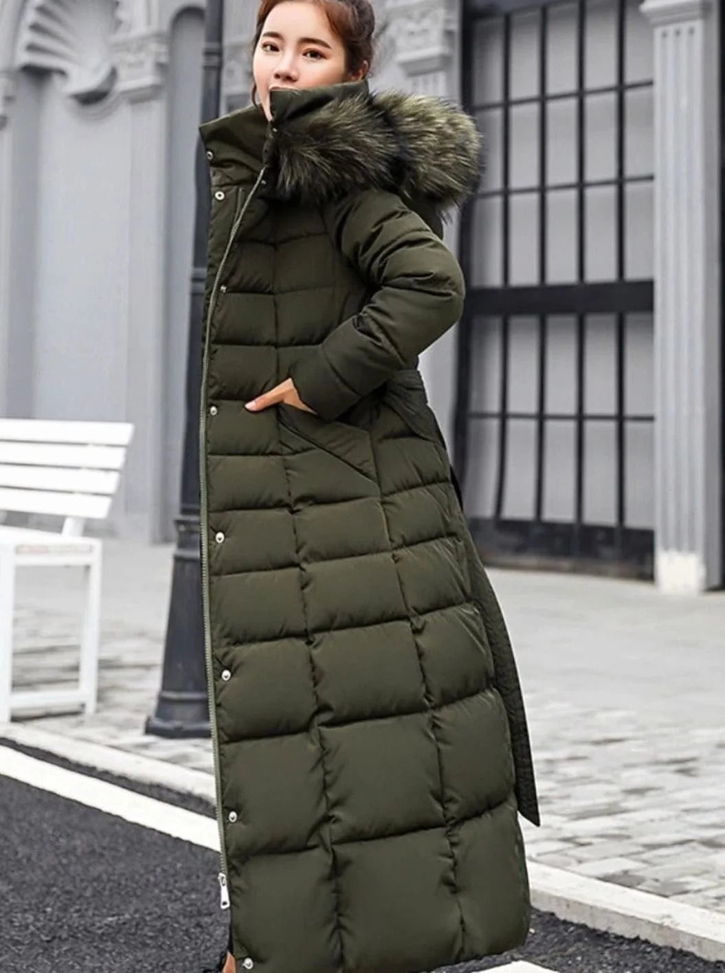 Krista | Women's Belted Long Hooded Puffer Coat