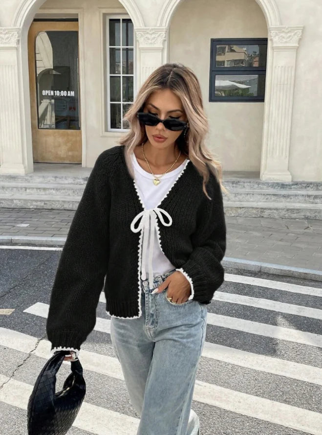 Kyla | Women's Cropped Bow-Front Cardigan