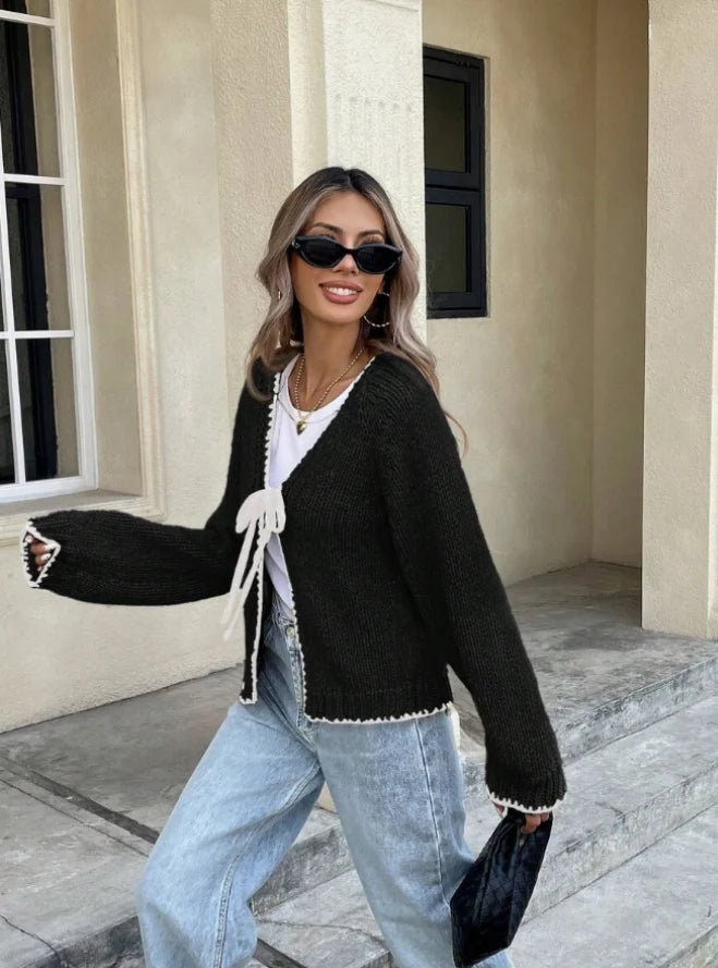 Kyla | Women's Cropped Bow-Front Cardigan