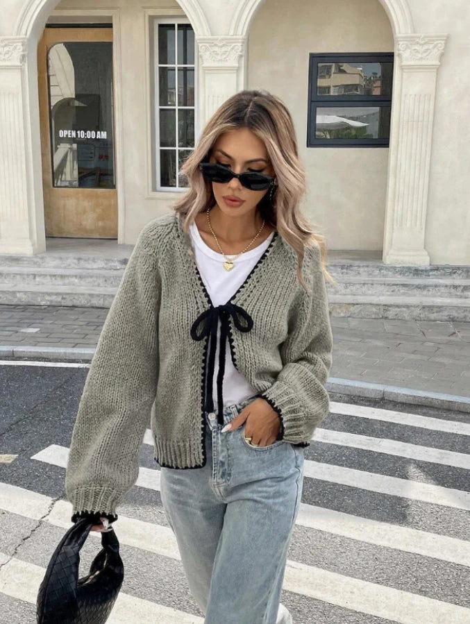 Kyla | Women's Cropped Bow-Front Cardigan