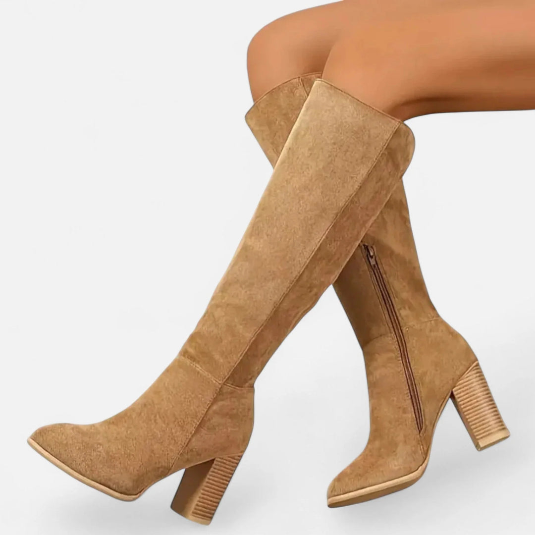 Lavinia | Women's Round Toe Side Zip Block Heel Tall Boots