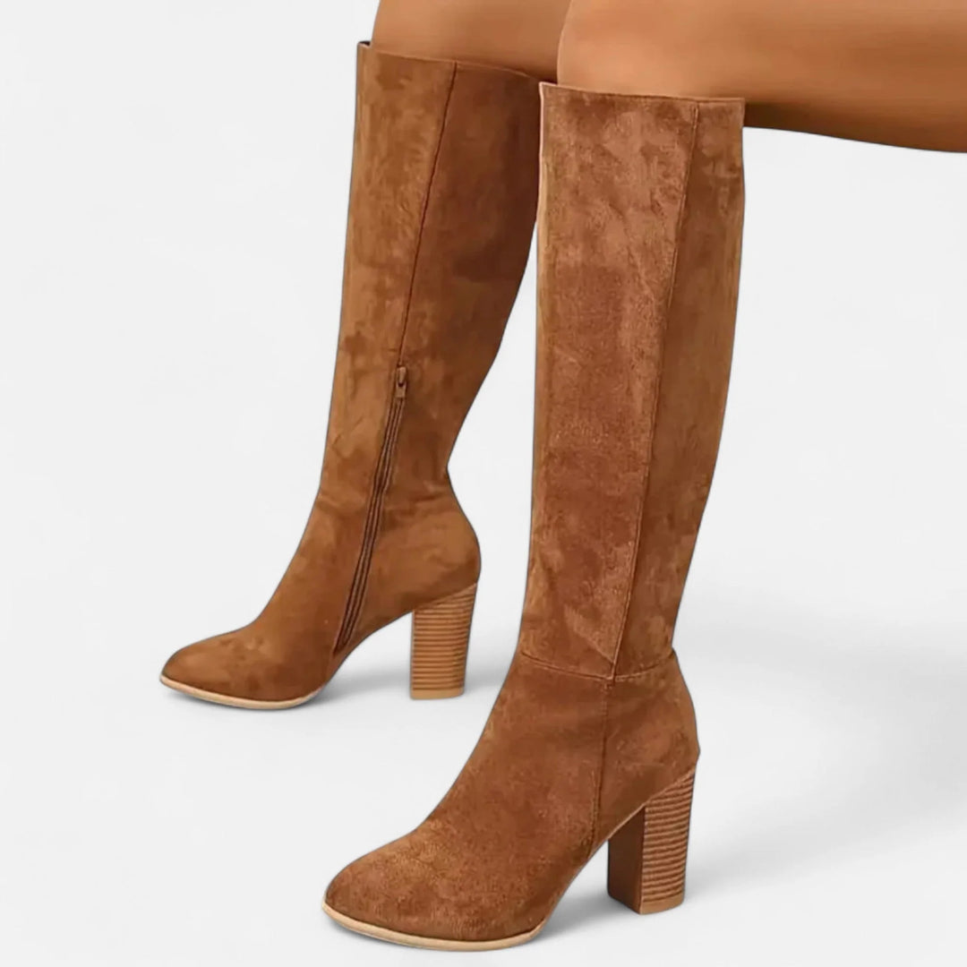 Lavinia | Women's Round Toe Side Zip Block Heel Tall Boots