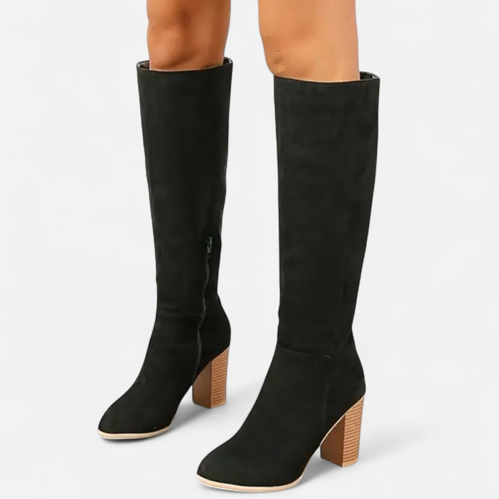 Lavinia | Women's Round Toe Side Zip Block Heel Tall Boots