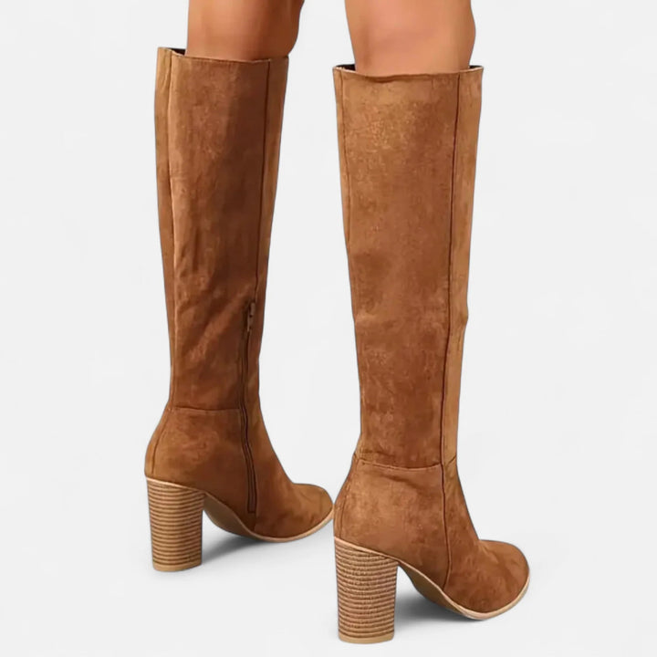 Lavinia | Women's Round Toe Side Zip Block Heel Tall Boots
