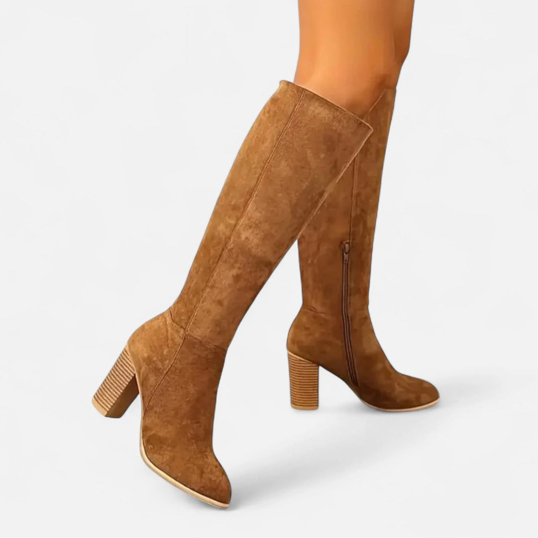 Lavinia | Women's Round Toe Side Zip Block Heel Tall Boots