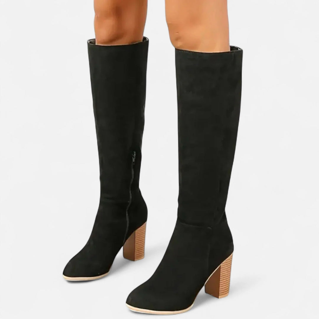 Lavinia | Women's Round Toe Side Zip Block Heel Tall Boots