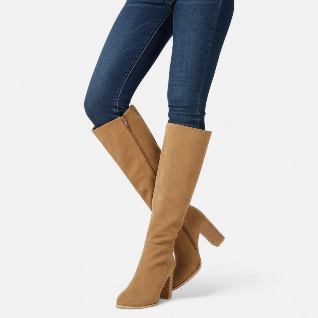 Lavinia | Women's Round Toe Side Zip Block Heel Tall Boots