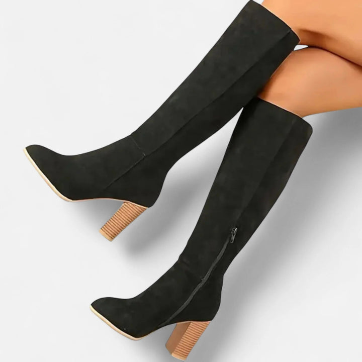 Lavinia | Women's Round Toe Side Zip Block Heel Tall Boots