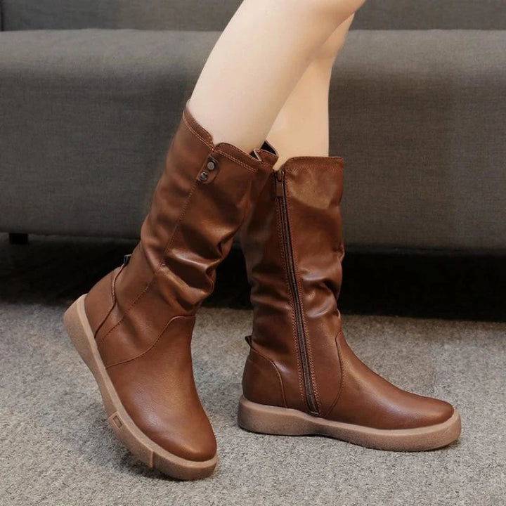Leah | Women's Slouchy Flat Side Zip Mid Calf Boots