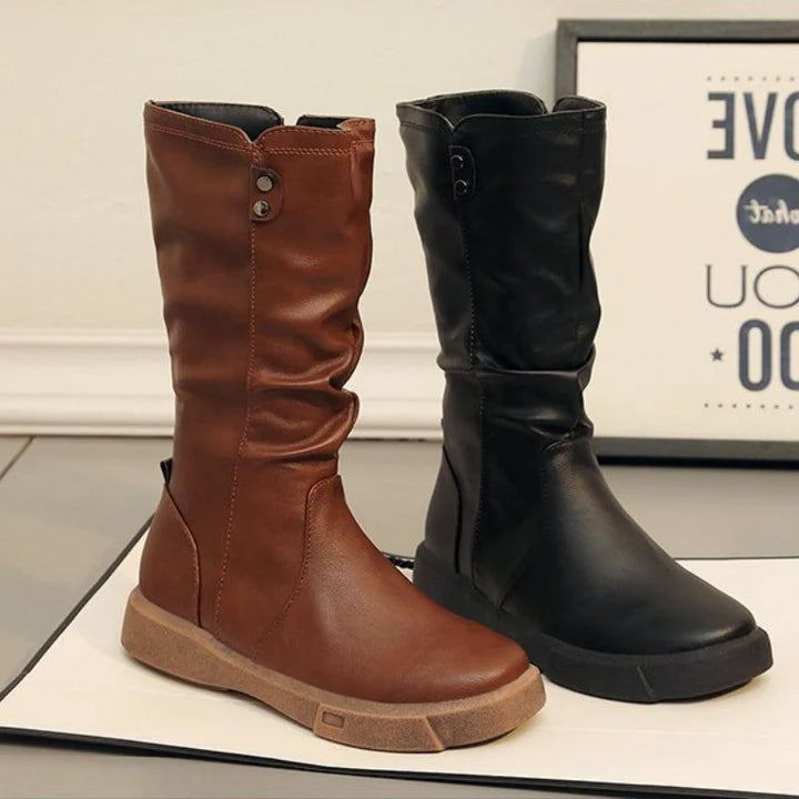 Leah | Women's Slouchy Flat Side Zip Mid Calf Boots