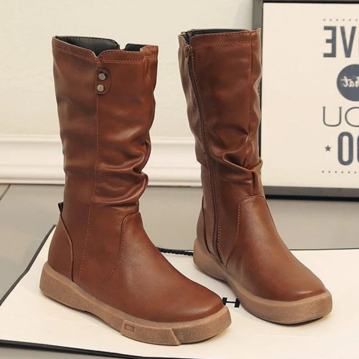 Leah | Women's Slouchy Flat Side Zip Mid Calf Boots