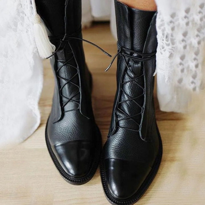 Leanne | Women's Cap Toe Flat Sole Ankle Lace Up Boots