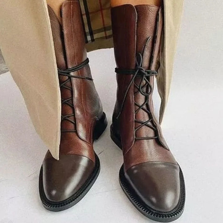 Leanne | Women's Cap Toe Flat Sole Ankle Lace Up Boots