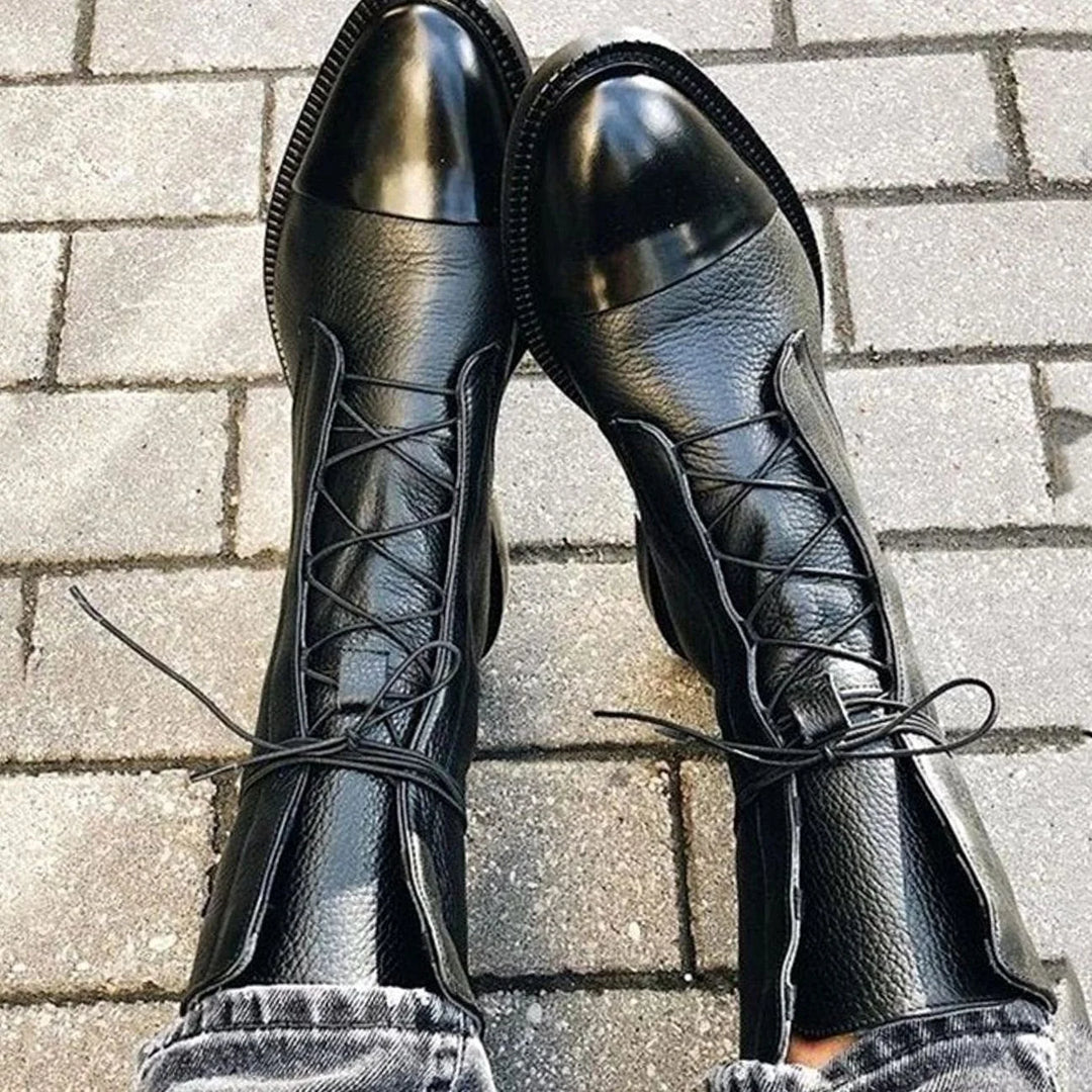 Leanne | Women's Cap Toe Flat Sole Ankle Lace Up Boots