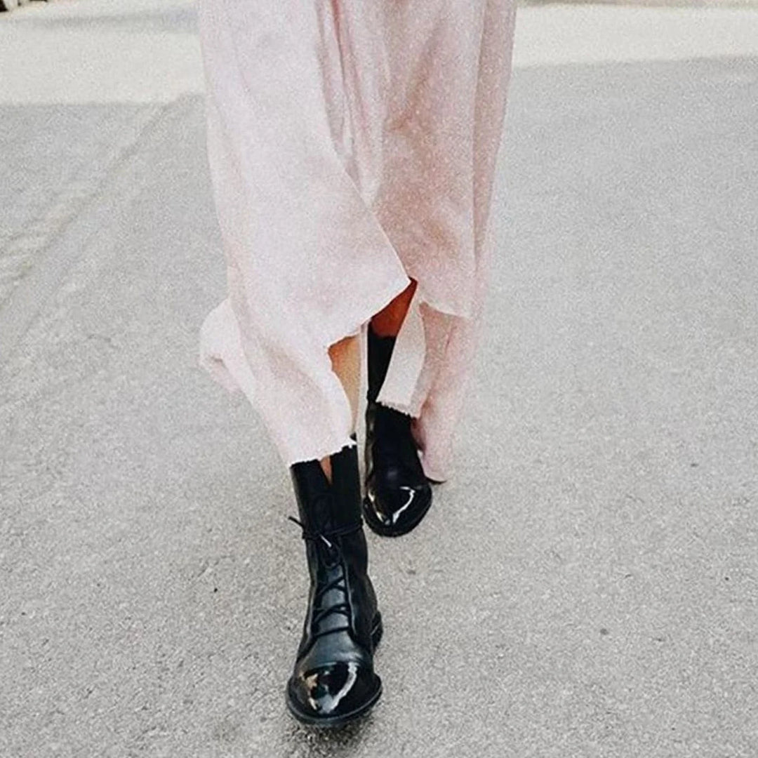 Leanne | Women's Cap Toe Flat Sole Ankle Lace Up Boots