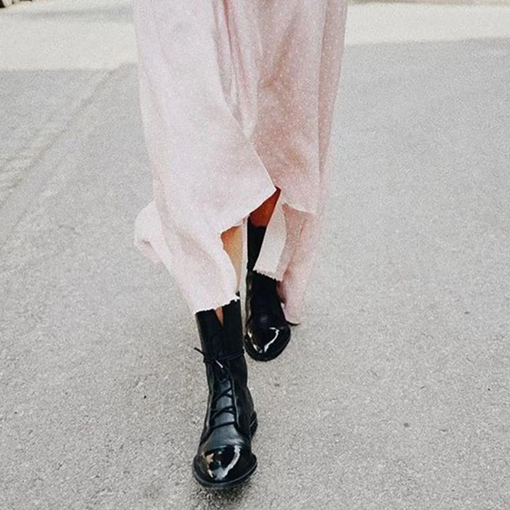 Leanne | Women's Cap Toe Flat Sole Ankle Lace Up Boots