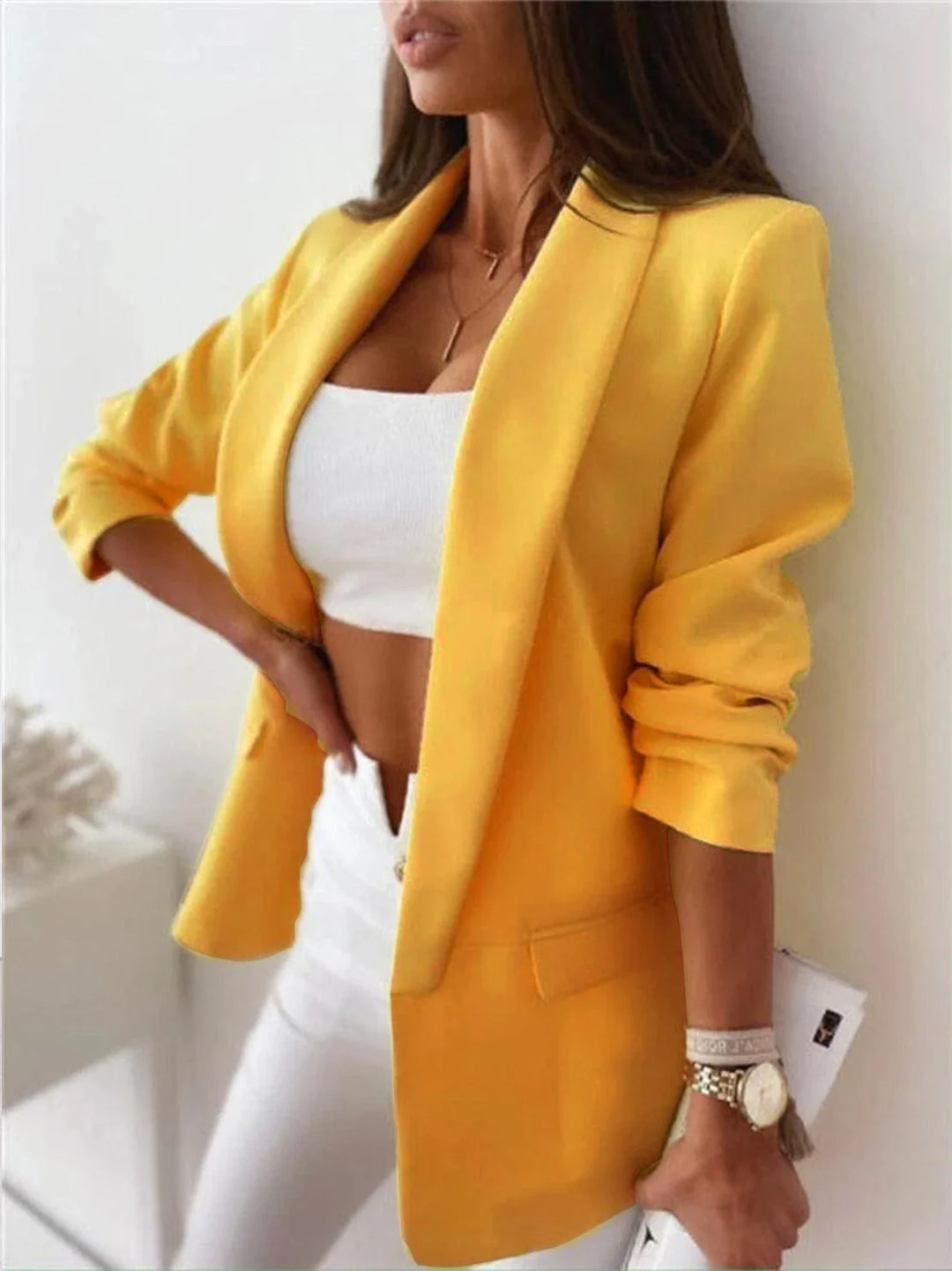 Leonie | Women's Open Front Rolled Sleeve Blazer