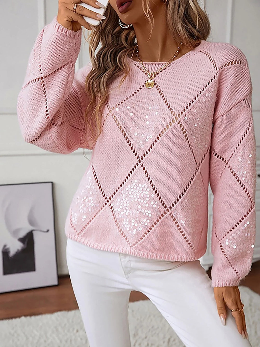 Lesley | Women's Sequin Diamond Knit Sweater