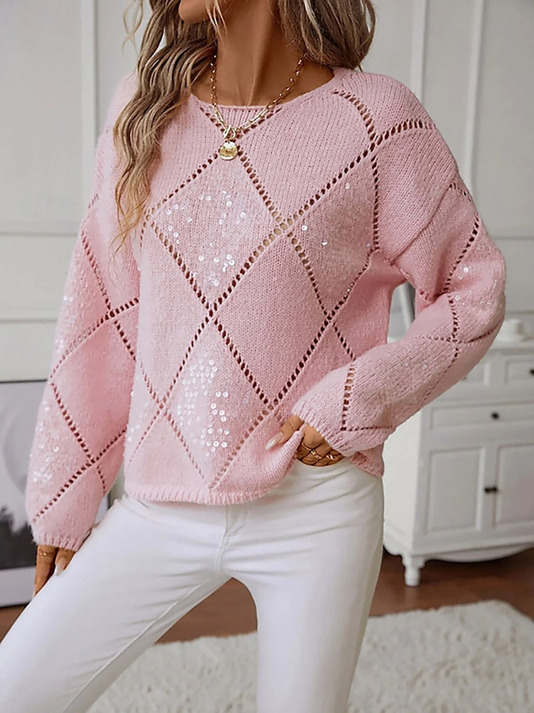Lesley | Women's Sequin Diamond Knit Sweater