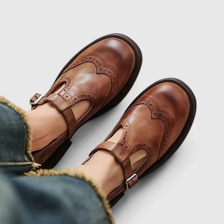 Lexi | Women's Brogue T-Strap Buckle Shoes