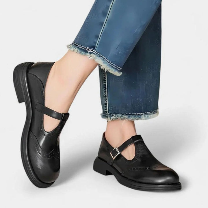 Lexi | Women's Brogue T-Strap Buckle Shoes